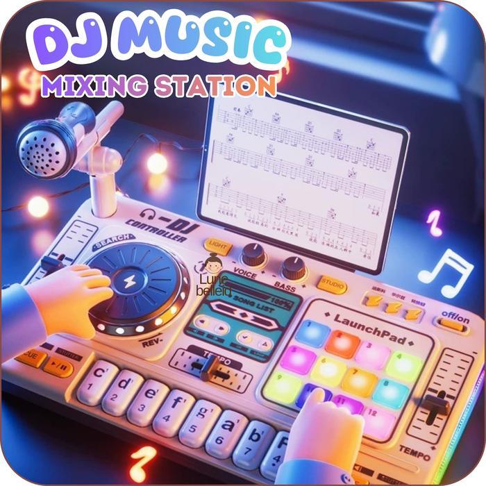Kids DJ Mixer Music Microphone Toy Lights Effect Mainan DJ Anak Mainan Alat Musik DJ Piano Anak