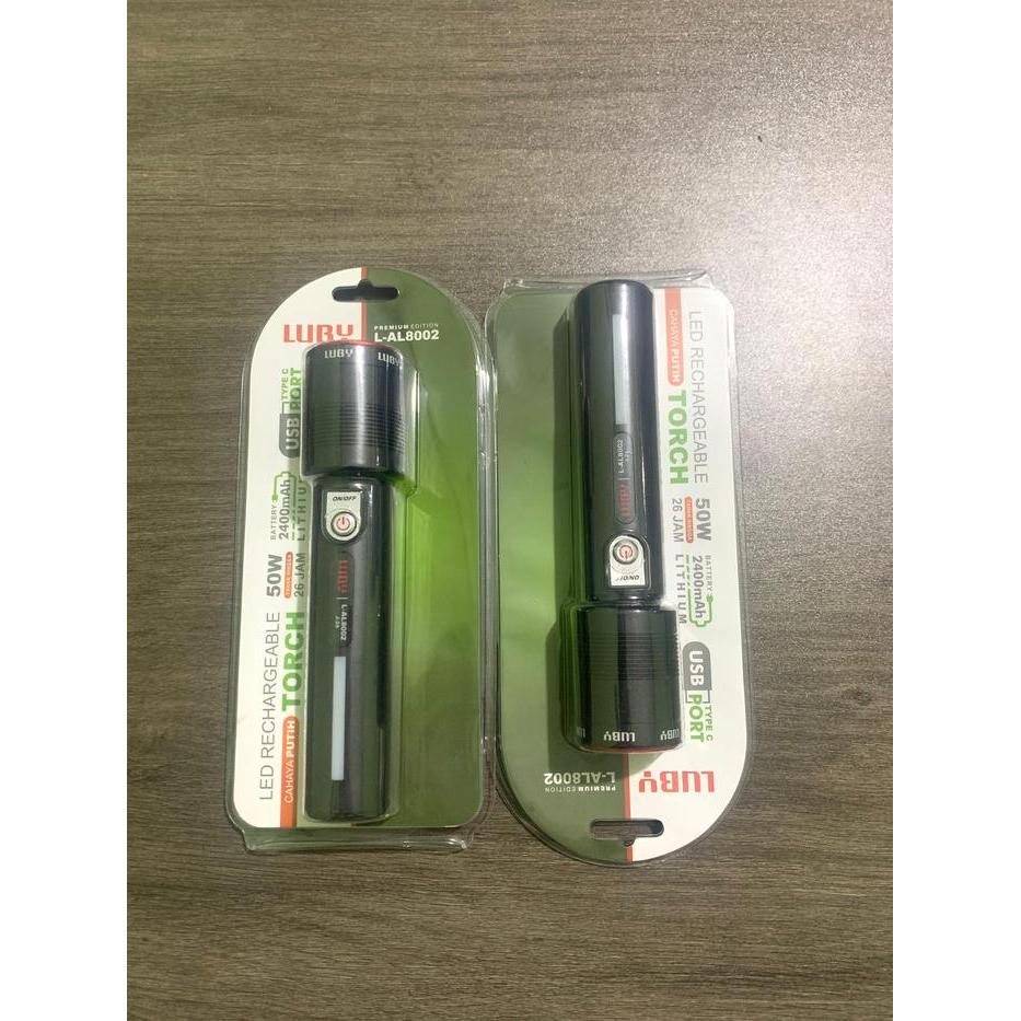 Luby L-Al8001 30W/L-Al8002 50W/L-Al8003 35W Senter Led Rechargeable Torch Cahaya Putih Senter Tangan