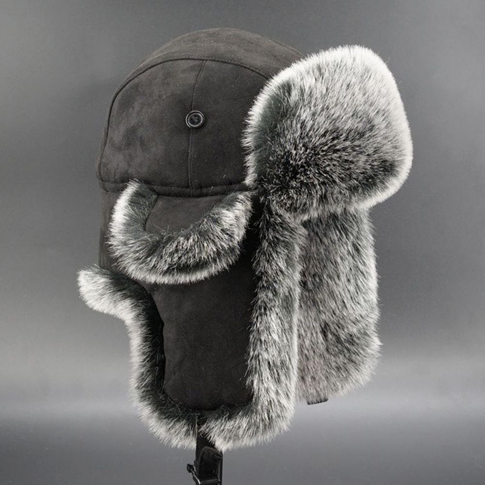 Suede Leather Ushanka Russian Cossack Trapper Hat Faux Fur Earflap Earflap Bonnet Bomber Hats