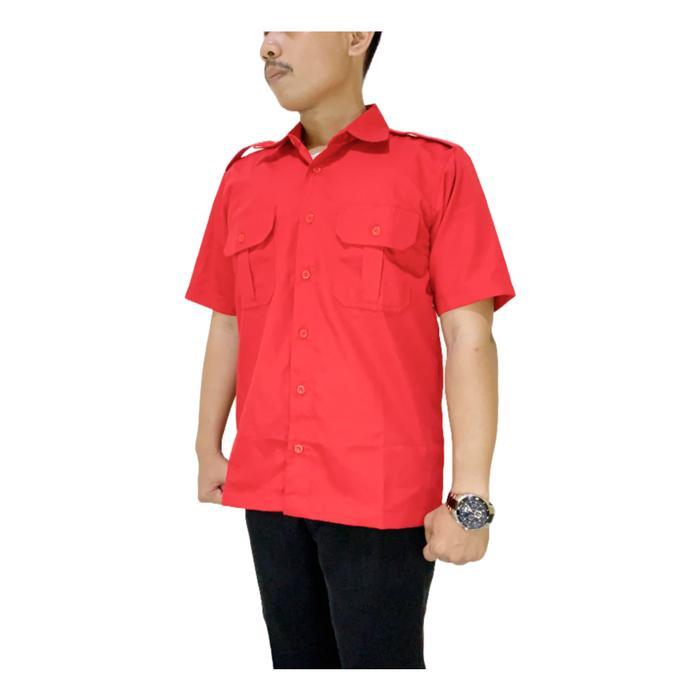 Baju Kemeja Pria PDL PDH Lapangan Lengan Pendek Pakaian Seragam Merah