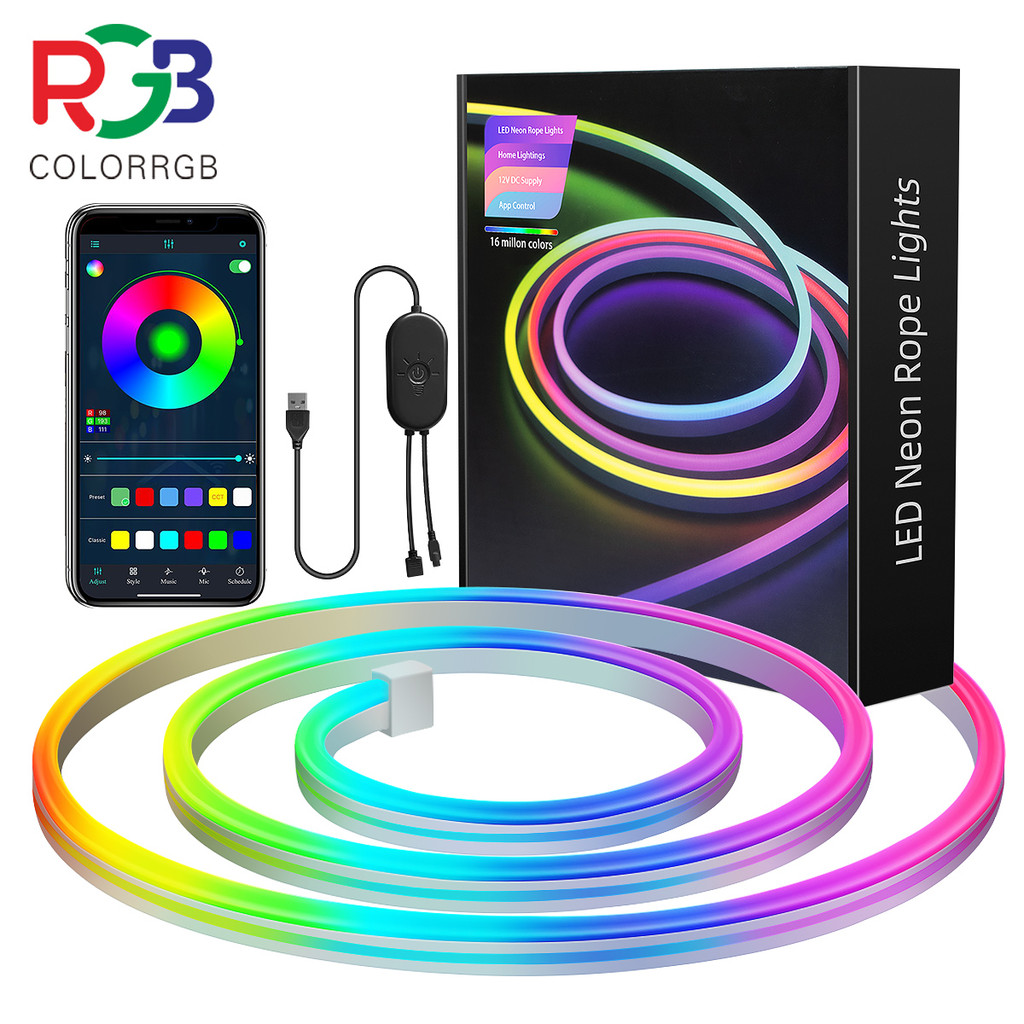 Led Neon RGB Rope Light - 10M RGB Flexible Lights Strip Gaming Light Music Sync Neon Strip Lights