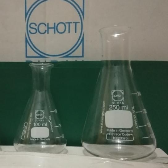 ERLENMEYER GLASS 250 ML. DURAN. MULUT KECIL. ERLENMEYER FLASK