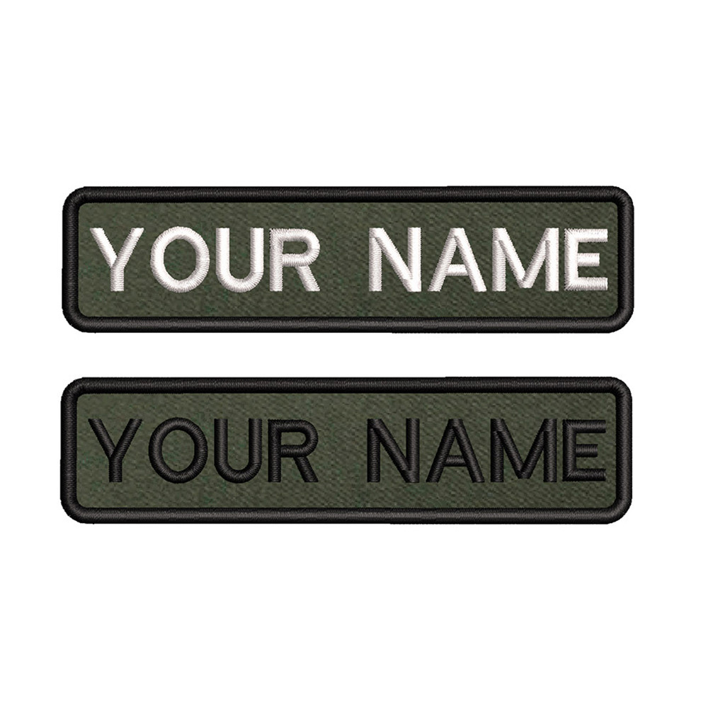 10X2.5Cm Army Green Background Embroidery Custom Name Text Patch Stripes Badge Iron On Or Backing