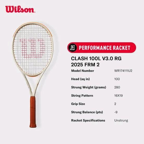 New Raket Tenis Wilson Clash 100L 280Gr V3 Roland Garros/ Raket Wilson Clash 100L 3.0 Version /
