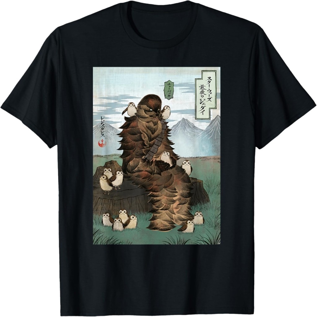 Star Wars Chewbacca and Porgs Japan Ukiyo-e Art Style T-Shirt