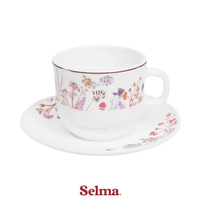 Selma Shannon Cangkir Dan Saucer Kaca Flower 250 ml - Putih Cup Saucer Cangkir Set Cangkir Kopi
