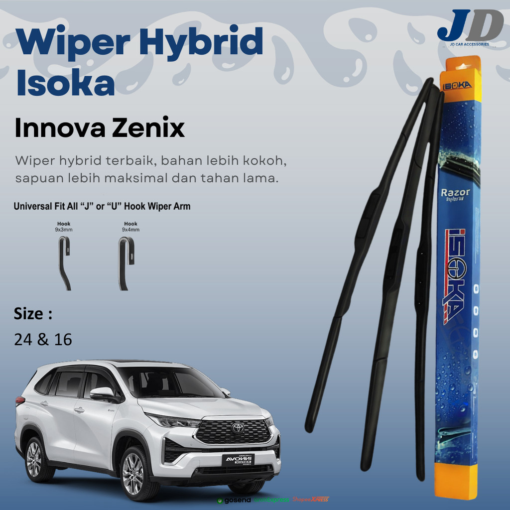 Wiper Hybrid Premium Innova Zenix  | 24 16 | Plug & Play | Wiper Hybrid Isoka