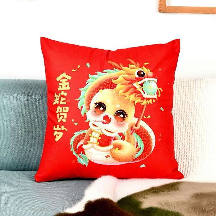 Sarung Bantal Sofa Sarung Bantal Motif Naga Sarung Bantal Sova Lembut Kain Merah