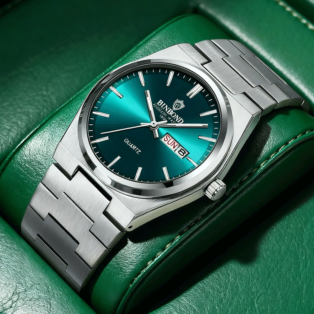 BINBOND Men's Fashion Business Watch Quartz Movement Stainless Steel Buckle Waterproof Luminous