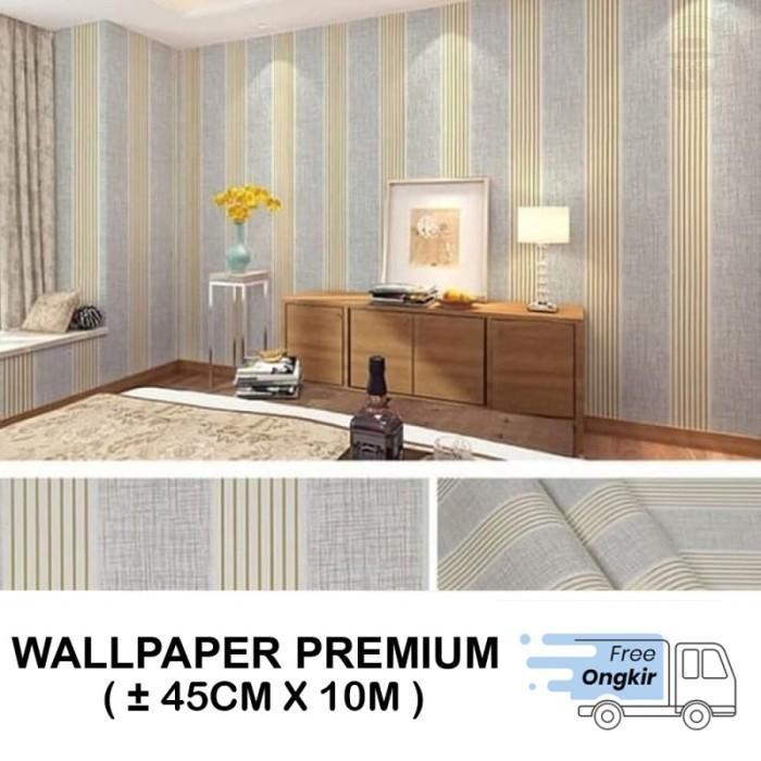Wallpaper Sticker Dinding 3D Salur Abu Gold Garis Walpaper Stiker
