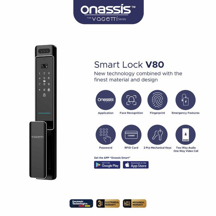 Onassis V80 Pro Smart Lock Vagetti Dengan 3D Face Id 1 Way Video & 2 Way Garansi 3 Tahun Cocok Untuk