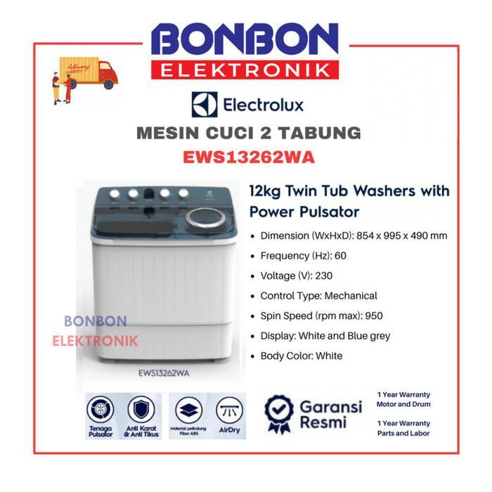 Electrolux Mesin Cuci 2 Tabung 12KG EWS13262WA / EWS 13262WA 13262 WA