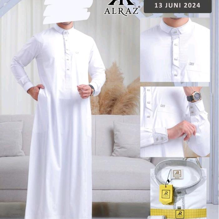 Baju Gamis Muslim Pria Jubah Khusus Putih Alraz Model Raihan Manset Katun