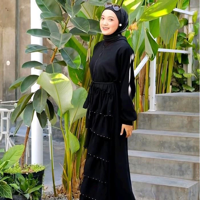 Abaya NEYNA (Susun) 6Layer Hitam Busui Dress maxi gamis wanita muslimah lebaran murah elegant remaja