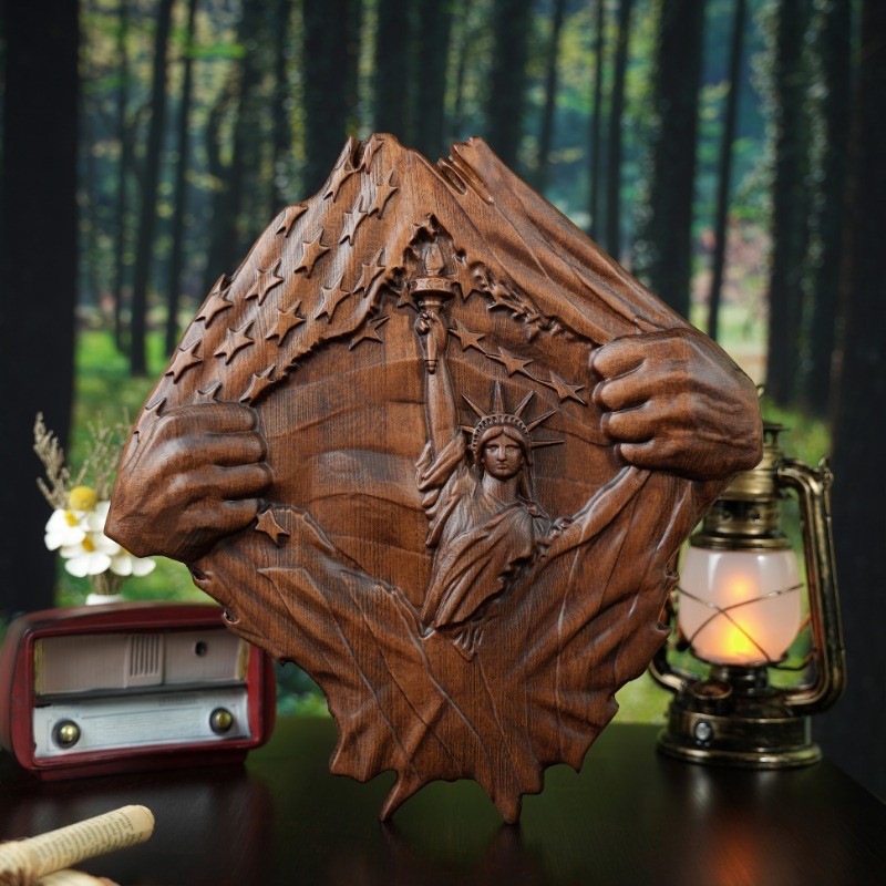 Wood Lady Liberty Wall Decor Art Sculpture Wall Hanging Art Decoration