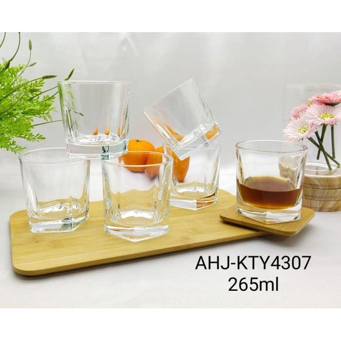 AHJ-KTY4307 GELAS KACA IMPORT 265ML CANTIK 1 SET ISI 6 GELAS MINUM
