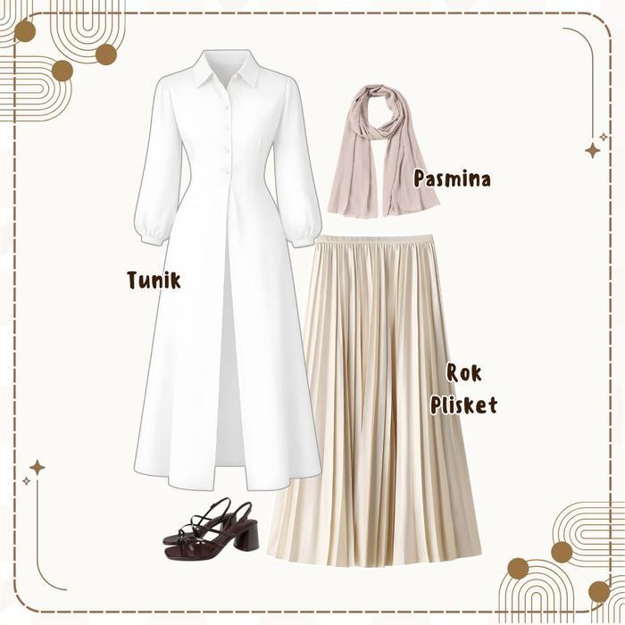 Oneset 3In1 Tunik Crincle + Rok Plisket + Hijab Pasmina Ceruty Babbydoll Ootd Outfit Cewek Wanita