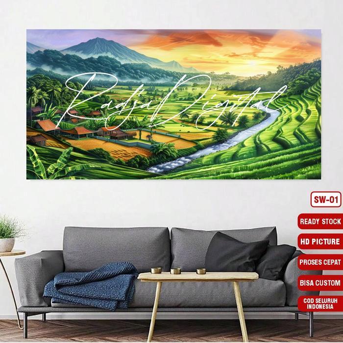 BEST QUALITY wallpaper dinding pemadangan alam persawahan 3D stiker dinding pemandangan alam