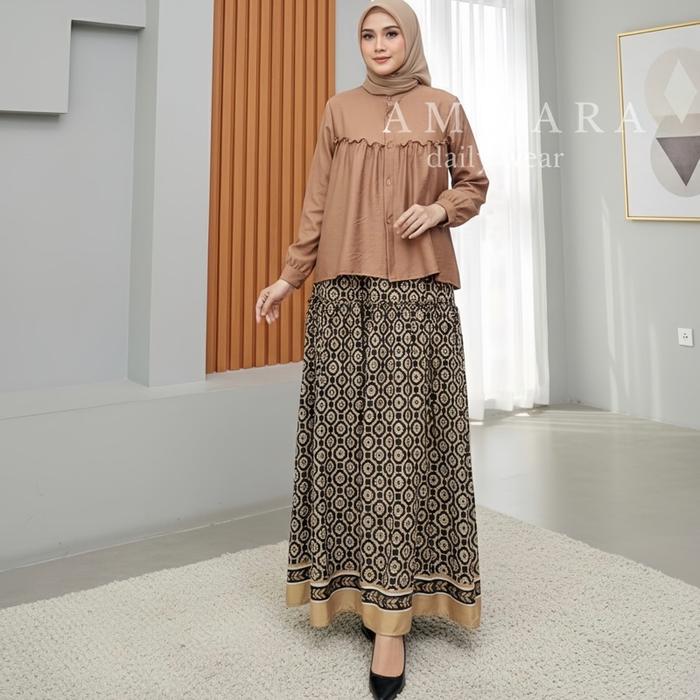 Syakira Set Rok Ammara - Setelan Rok Ammara - Oneset Rok Rayon Mix Linen Pasti Diskon