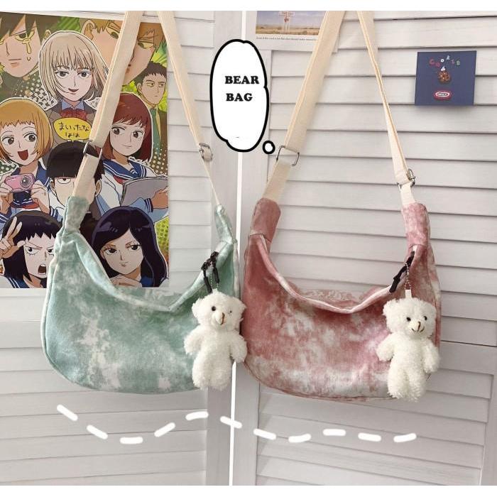 Aerostreet.Shoes - Ts222 Tas Selempang Wanita Korean Style Versatile Cross Body Bear Chain Women Bag