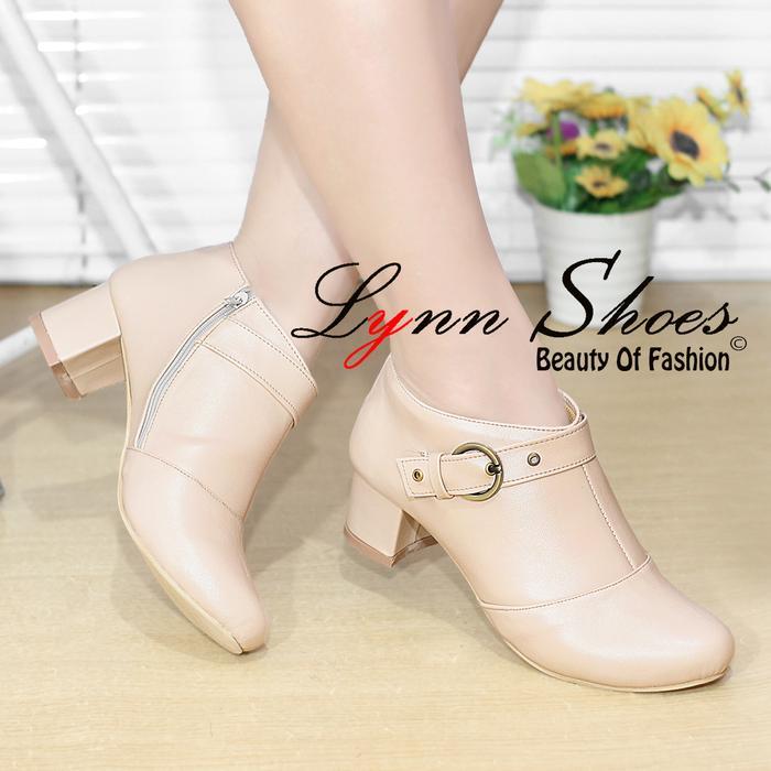 Aerostreet - Lynn Boots Wanita Hak 5Cm Bo19C - Cream / Hitam