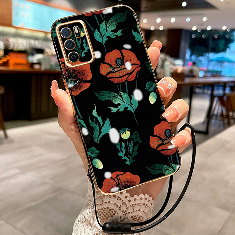 Casing Hp Untuk OPPO A16 A16s A54s Case Bunga Seni Mewah Aneh pelapisan Kekinian Cesing silikon Kasi