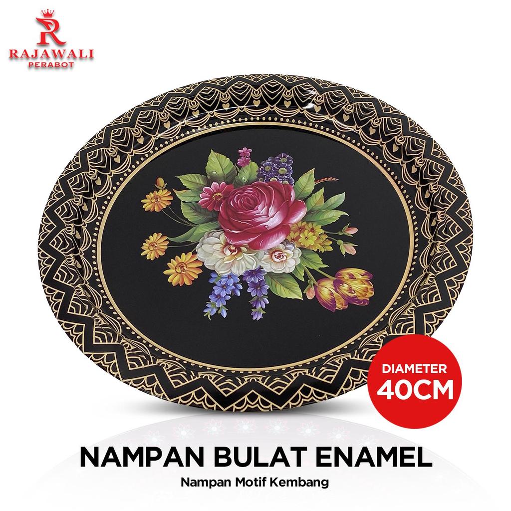 Nampan Bulat |Baki Bulat Enamel Motif Kembang 40 cm