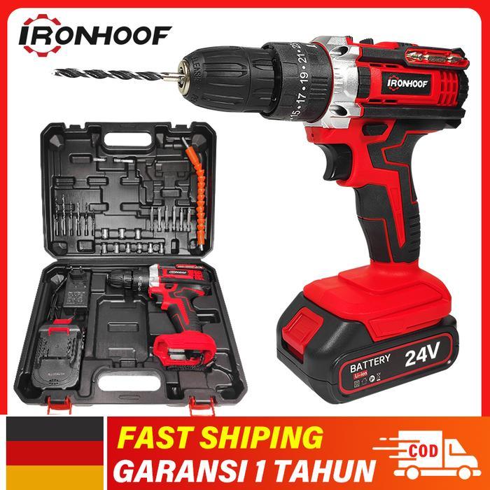 Orion Modern - Ironhoof Mesin Bor Listrik 24V Bor Baterai Bor Tanpa Kabel Set Lengkap