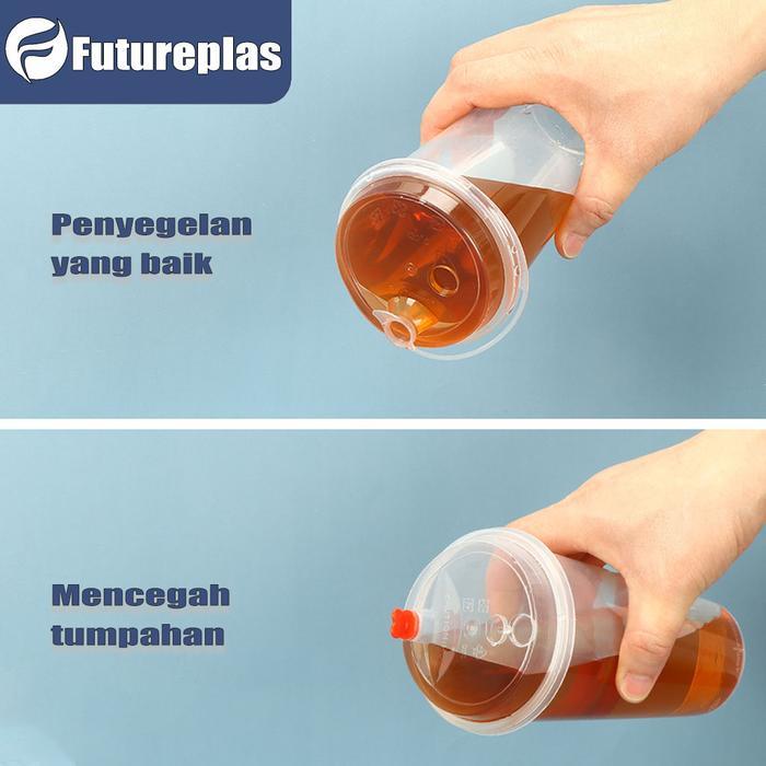 CUP & TUTUP 25 PCSCup Injection 17oz 500ml / Gelas Plastik Tebal Datar Bening + Tutup Anti Tumpah /