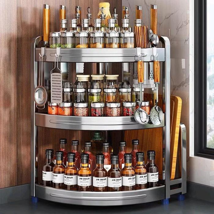 Rak Bumbu Dapur Stainless Steel Serbaguna 2/3 Susun Sudut Anti Karat & Hemat Tempat Bumbu Minyak Rak