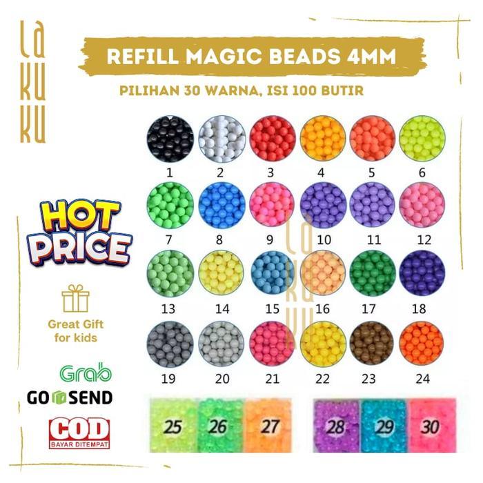 Lakuku - Refill Magic Beads magic beads 30 warna isi 100 butir diameter 3,5mm
