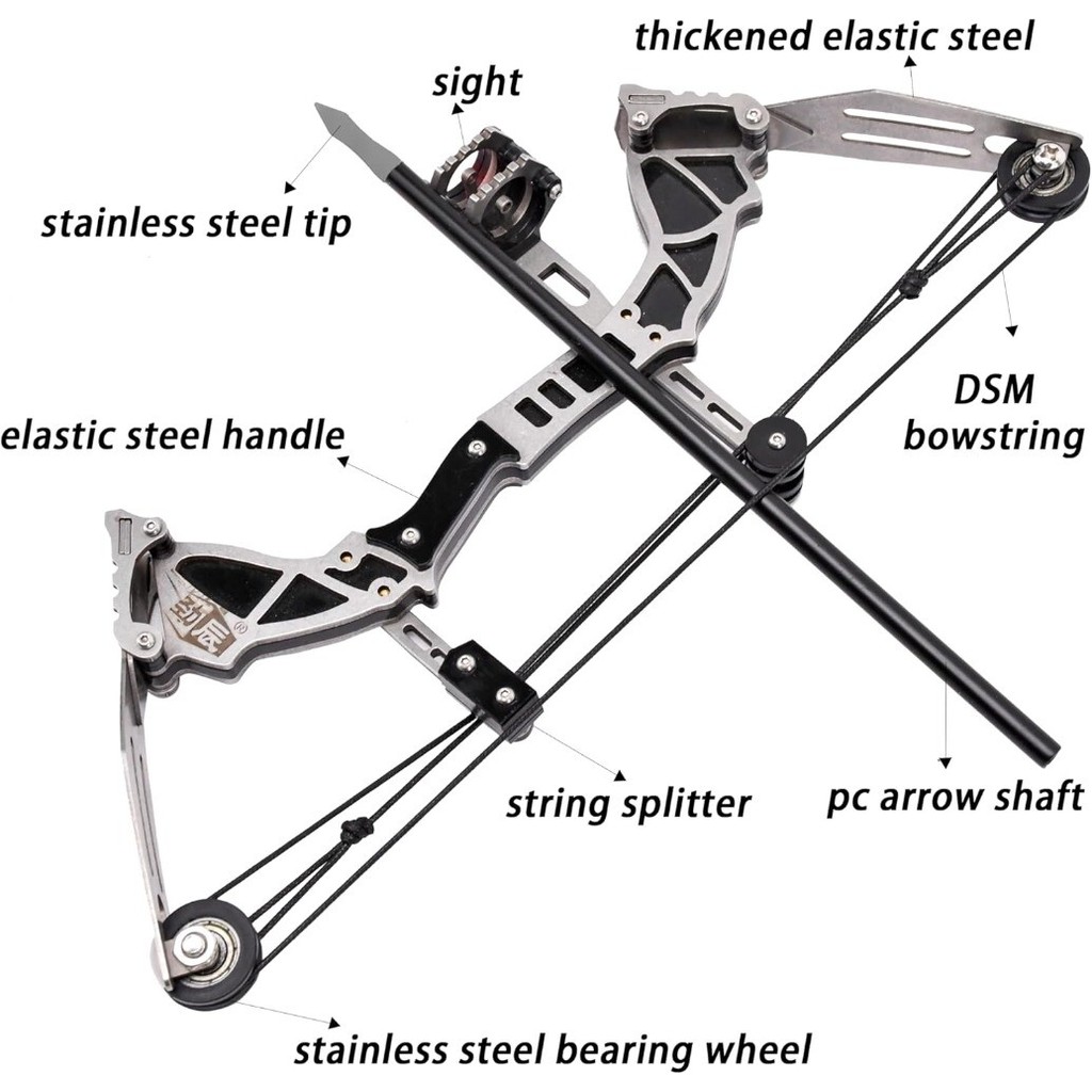 Archery 9.5 inch Mini Compound Bow and Arrows Kit Stainless Steel Pocket Bow Left and Right Hand