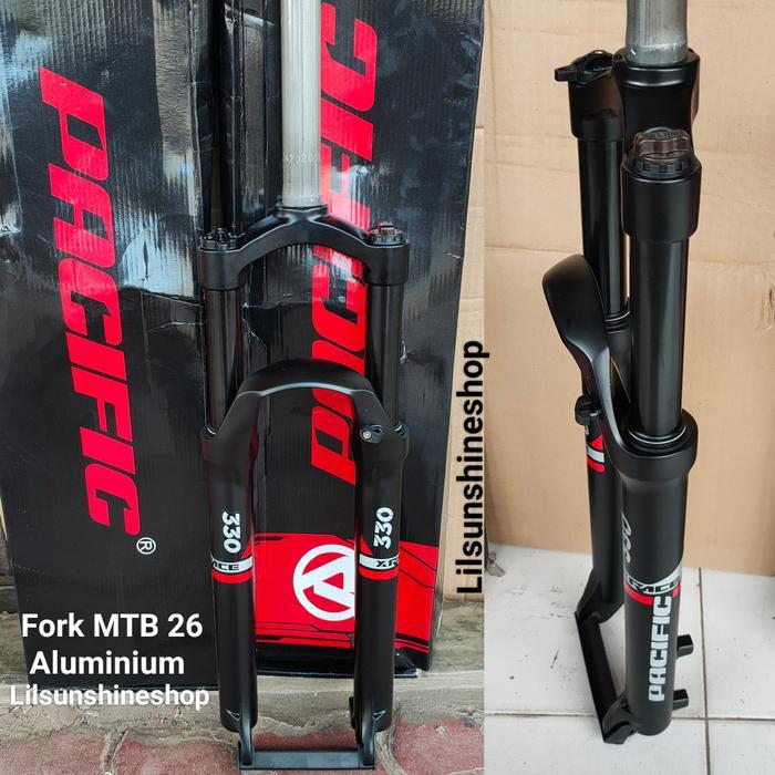 Fork Sepeda MTB 26 Alloy Alunium PACIFIC XR 330 T120 With LOCK Steertube Oversize 28.6mm Disc ke