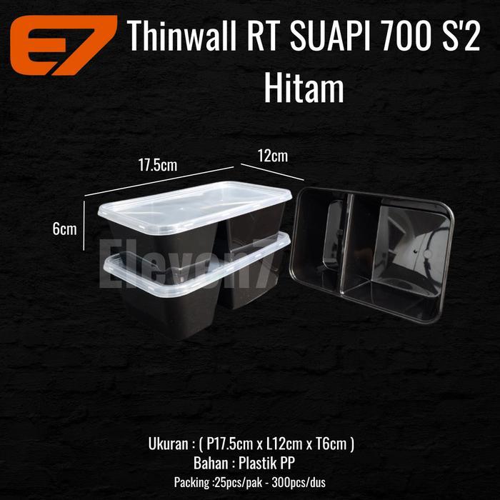 Lunch Box Thinwall Sekat 2 Hitam Suapi - Food Container, Take Away Box