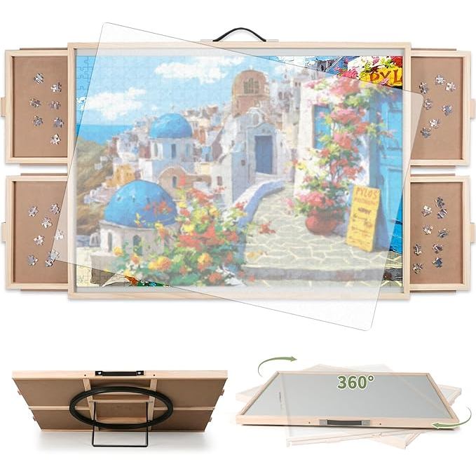1500 Pieces 2-in-1 Tilting & Rotating Puzzle Board, Portable Puzzle Table with 4 Drawers Cover