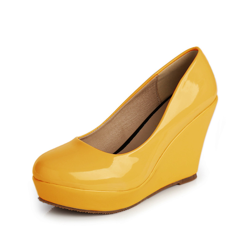 Customize your brand Patent Leather Pink Pump Shoes Espadrilles Wedges Platform Women High Heel