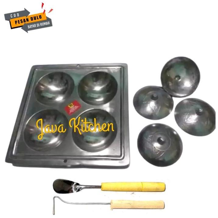 Cetakan kue serabi 4 lubang / Cetakan kue pancake / Cetakan serabi 4 lubang anti lengket plus tutup