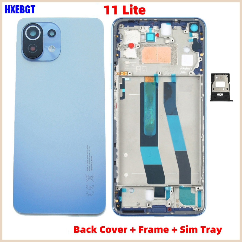 For Xiaomi 11 Lite, Mi11 Lite 5G NE Back Cover + LCD Front Frame + Volume Button + Camera Glass Lens