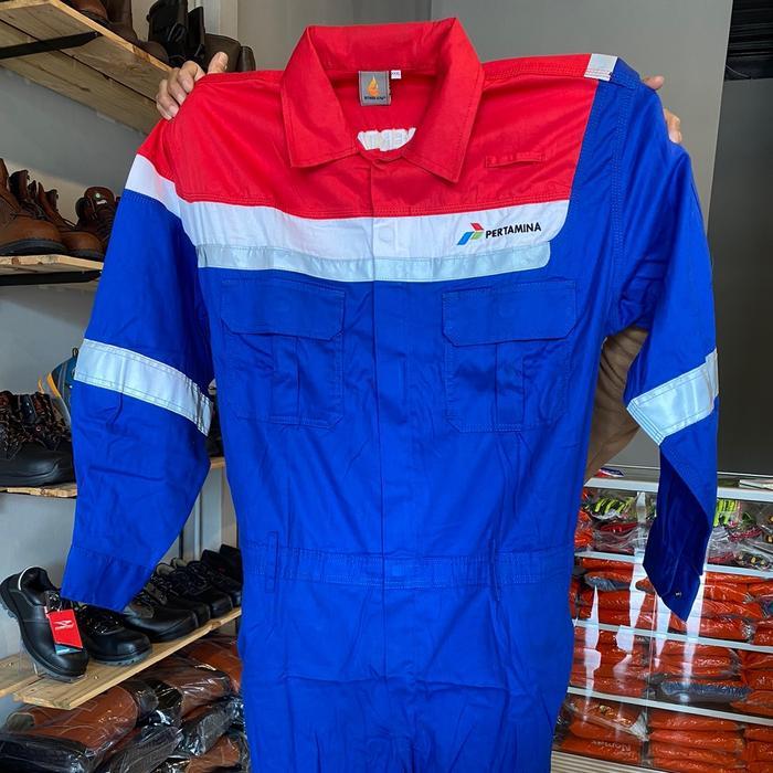 Wearpack Pertamina Defender Ultra Coverall Pertamina Katun Safety Baju Kerja Navy