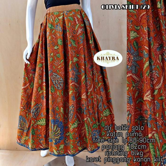BATIK SOLO TRENDY / OLIVIA SKIRT DAUN COKLAT TUA / ROK BATIK SOLO BAHAN KATUN TEBAL / ROK BATIK