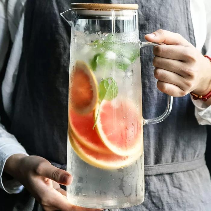 Teko Kaca Tutup Kayu Pitcher Teh Teapot Maker Glass Tahan Panas 1380ml