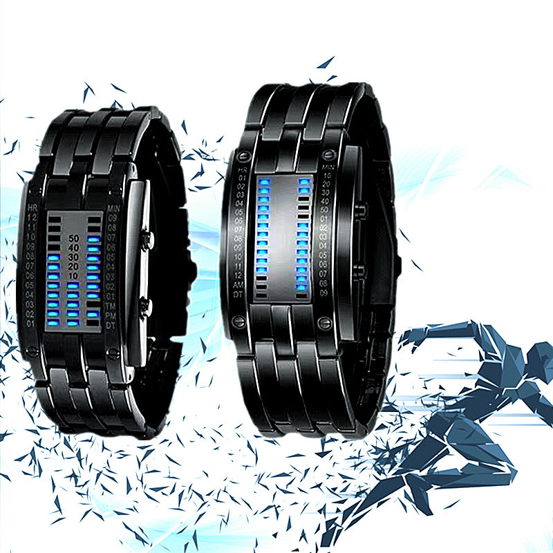 Steel Electronic Watch Man Two-Line Binary Fashion Student Couple Personality Cool Waterproof Sports