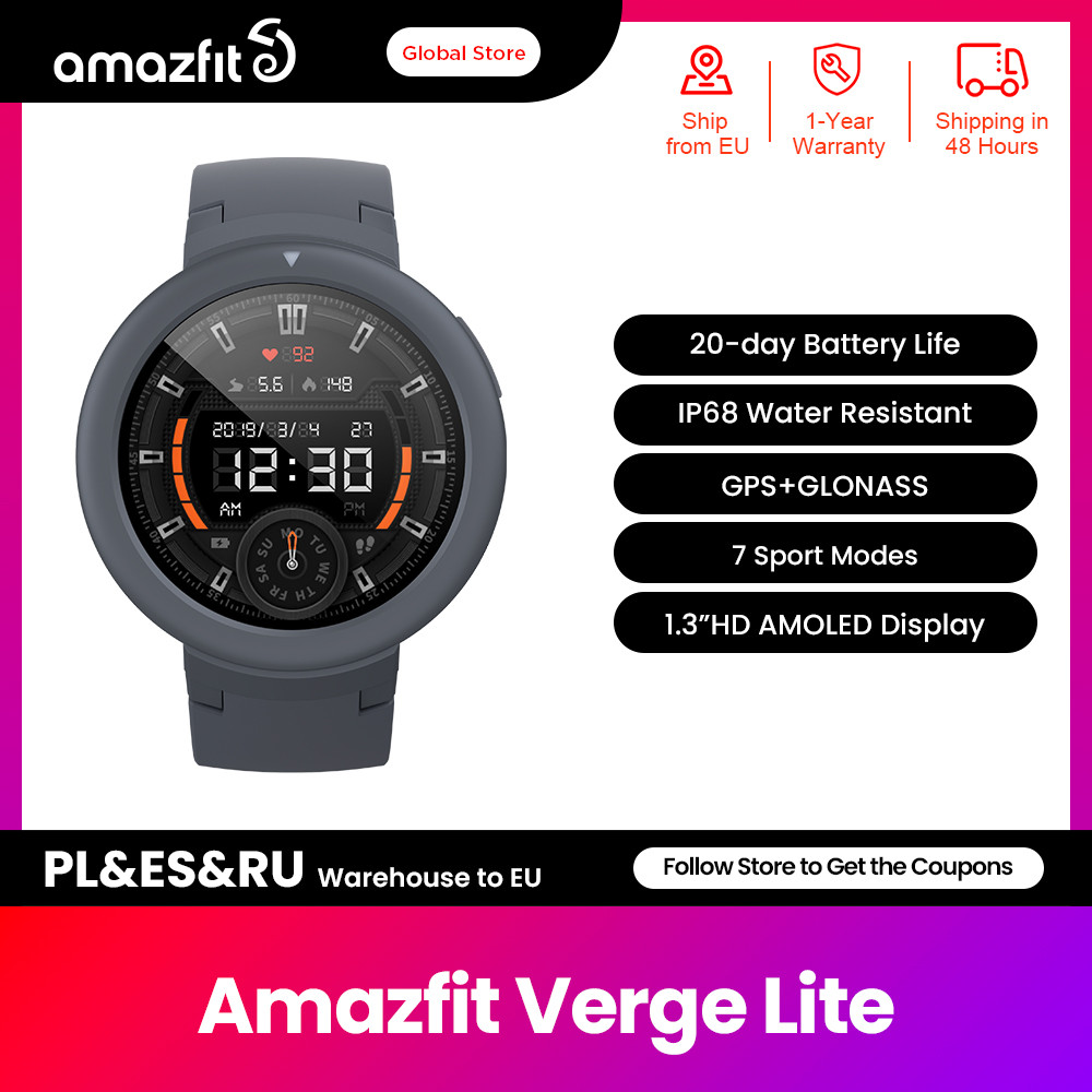 [Refurbished] Global Amazfit Verge Lite Smartwatch IP68 Reloj inteligente GPS GLONASS Pantalla  para