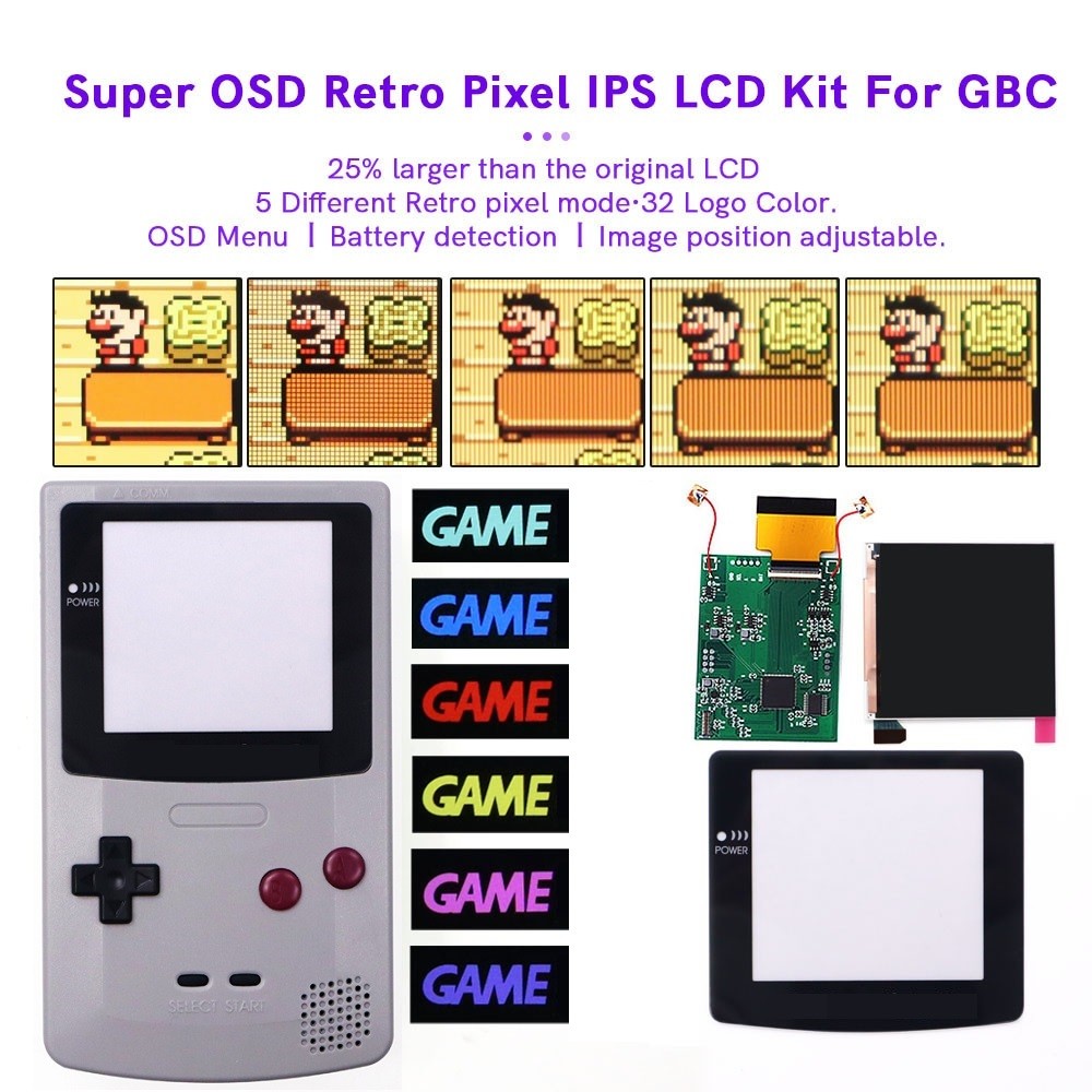 Super OSD RETRO PIXEL GBC V4 Pro IPS LCD SCREEN KIT Backlight Hight Light For GameBoy Color For GBC 