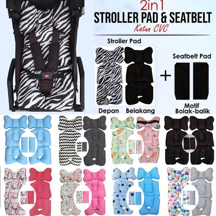 Set Stroller Pad & Seat Belt Pad Stroller Akachan Kereta Dorong Seatpad Borny Liner Stroler Pasti
