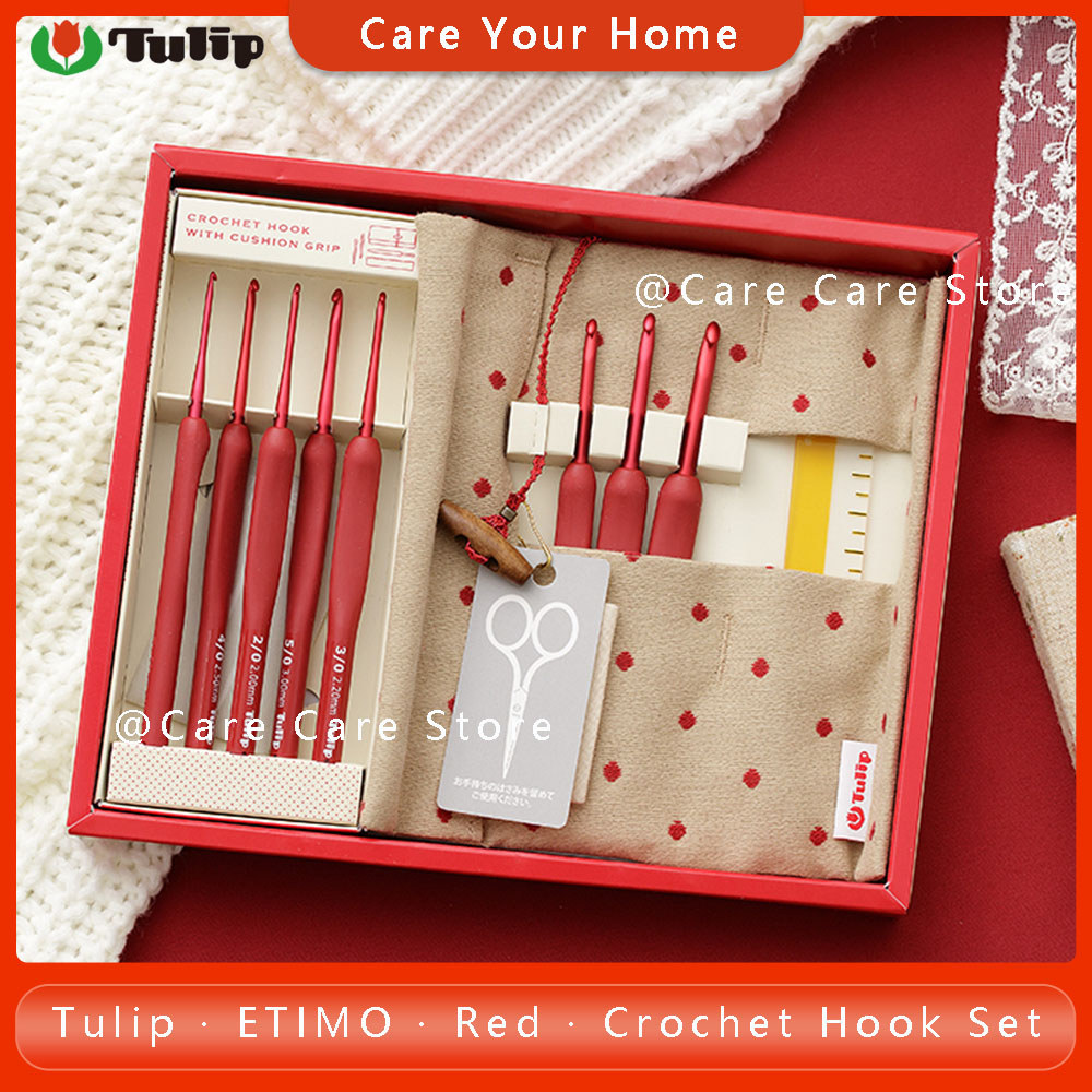 Original Tulip Etimo Red Crochet Hook Set Crochet Needle Kit Tulip Set Knitting Hook Set Crochet