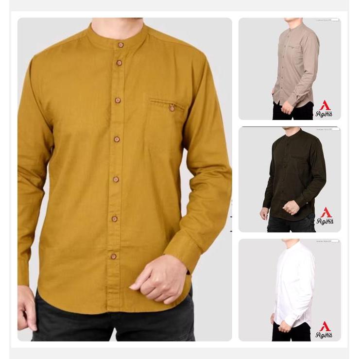 Kemeja Koko Agera Full Kancing. Bahan Twill. Lengan Panjang. Agera Original. Baju Koko Muslim Pria