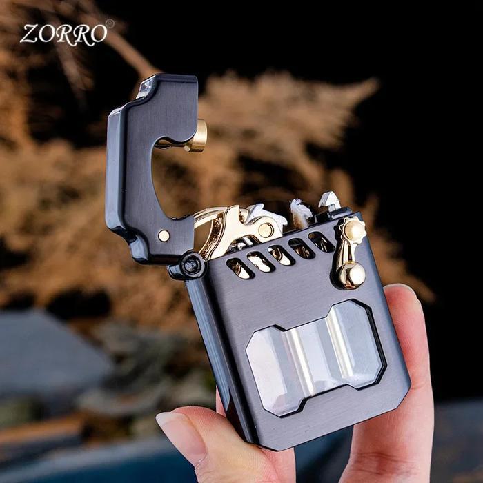 ZORRO METAL MECH HIGH QUALITY GRINDING WHEEL ONE CLICK LAUNCH IGNITION KEROSENE LIGHTER VISIBLE GAS