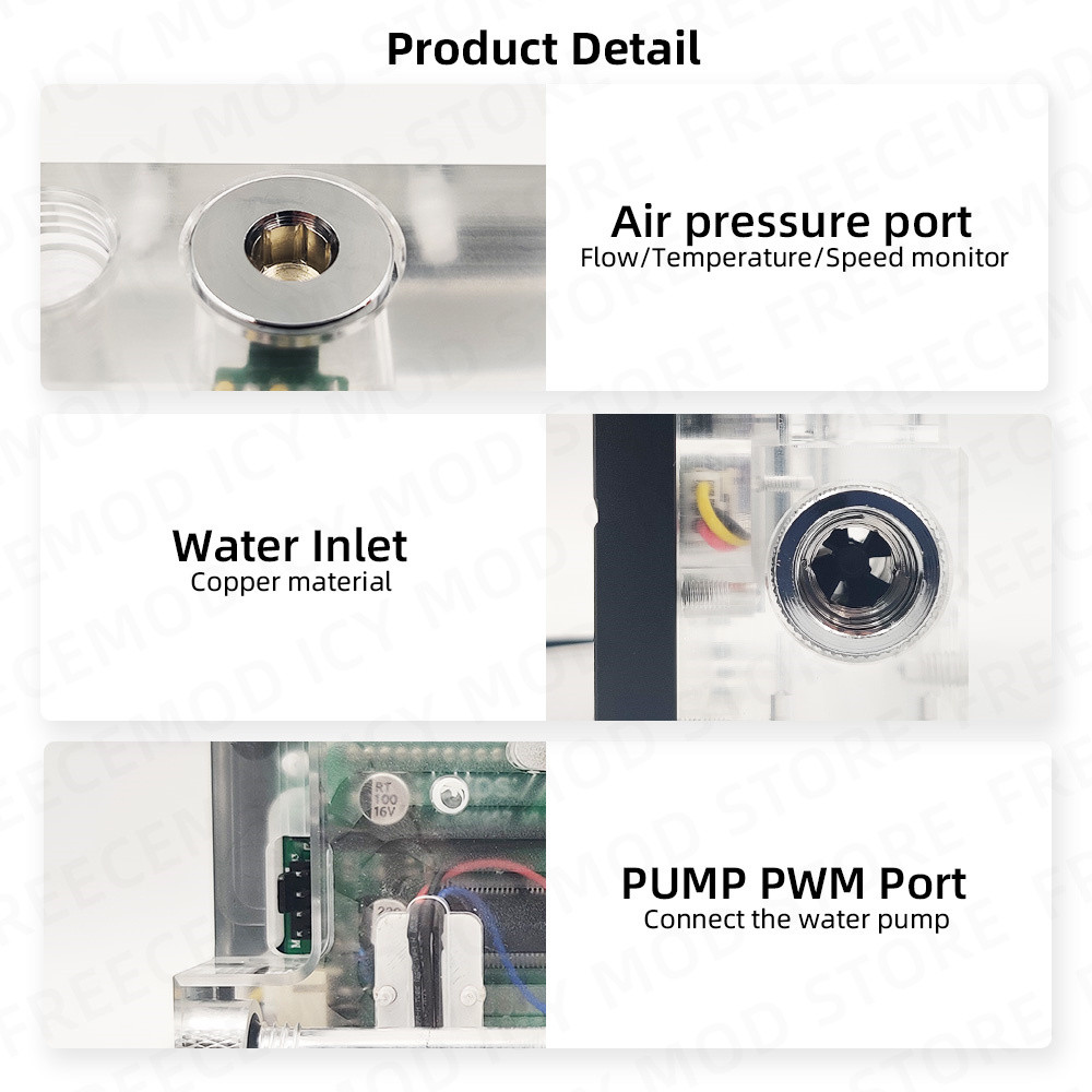 FREEZEMOD Water Cooler System Monitor LCD Flowmeter Temperature Electrical Detector Air Pressure PWM