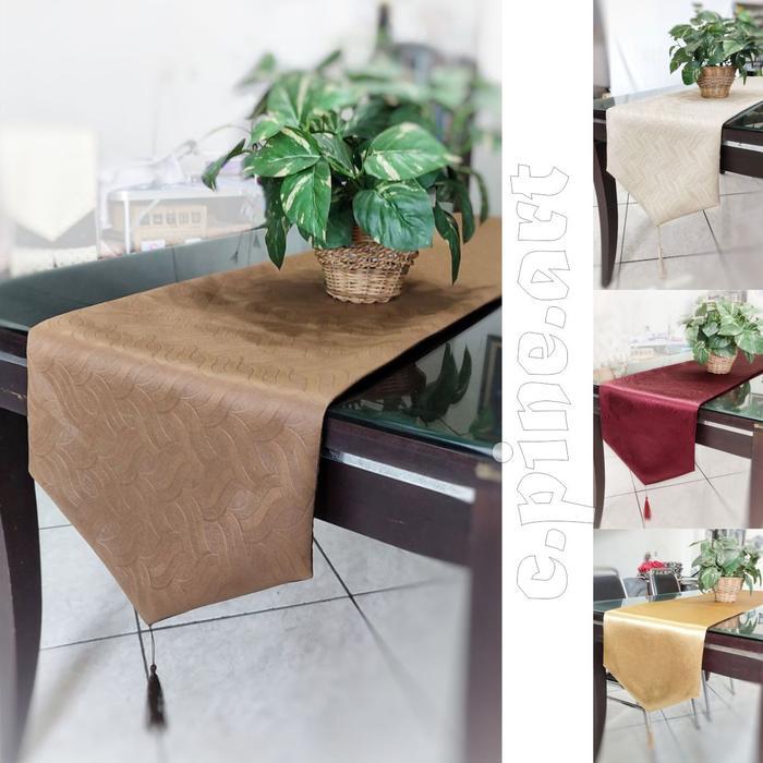 Best Seller Taplak Meja Makan 6 Kursi / 8 Kursi / Table Runner Bahan Kain Polos Emboss / Taplak Meja